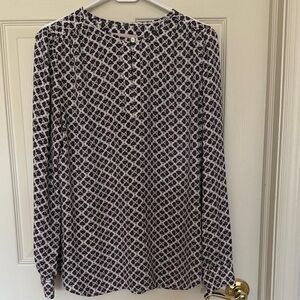LOFT Black and White Printed Long-Sleeve Blouse